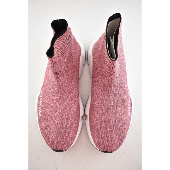 Balenciaga Women Speed Sock Trainer Pink Glitter White Black Runner Sneakers 42 - Picture 7 of 12